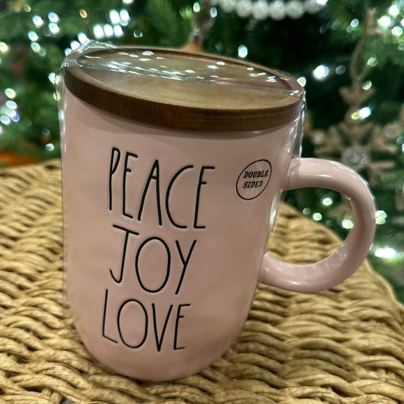 Rae Dunn peace Joy Love pink mug cover lid new - Picture 2 of 5